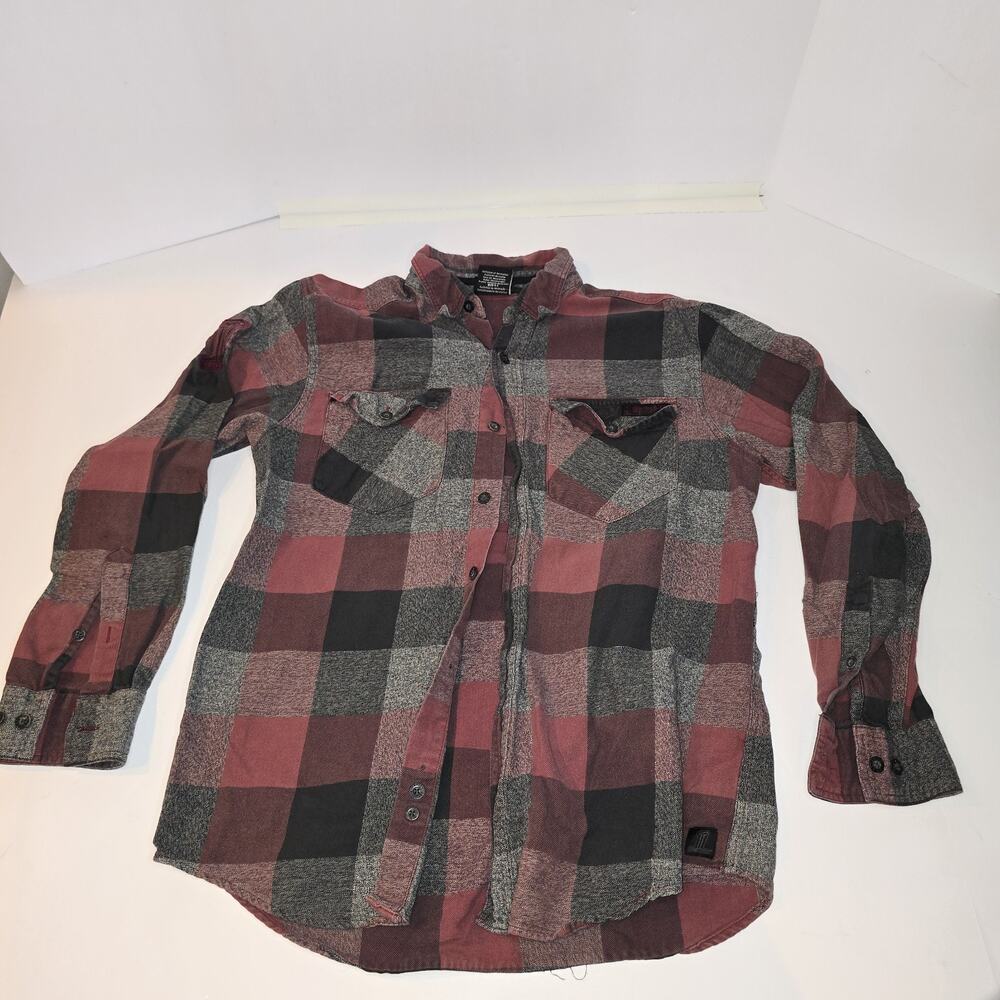Harley Davidson Black Red Gray Plaid Flannel - Size Men Med Long Sleeve